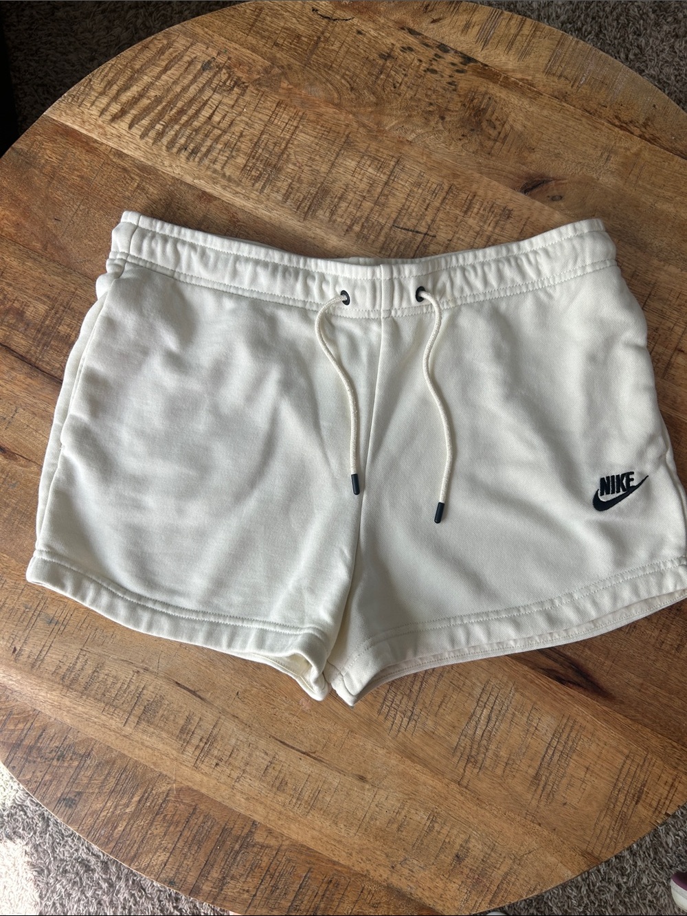 Nike Cream Athletic Drawstring Shorts with Black Logo